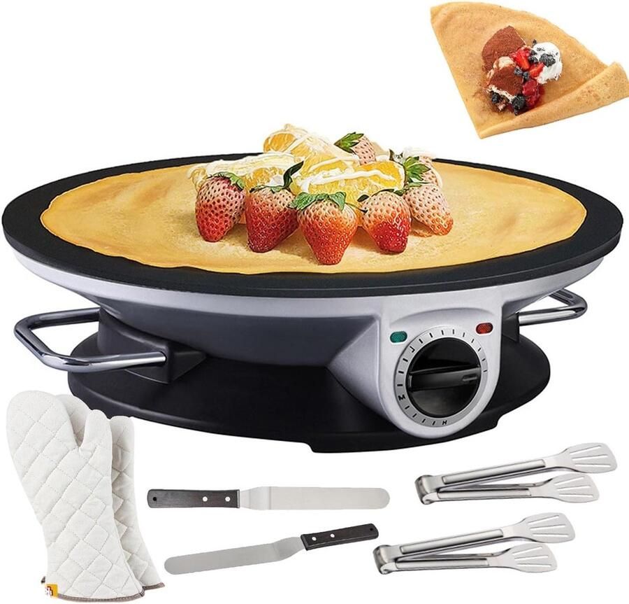 Elektrische Pannenkoekenmaker Crêpe Pan Ontbijt Bereiden Verstelbare Temperatuur 32 cm Zwart