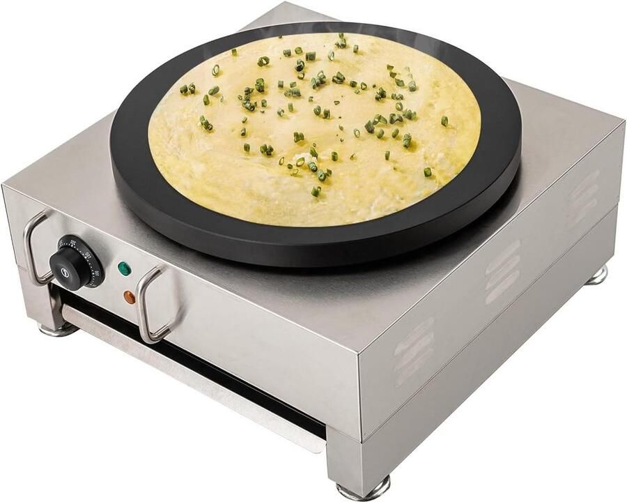 Elektrische Pannenkoekenmaker Crêpe Plaat Desserts Maken Groot Verwarmoppervlak 40 cm Diameter Zilver Zwart