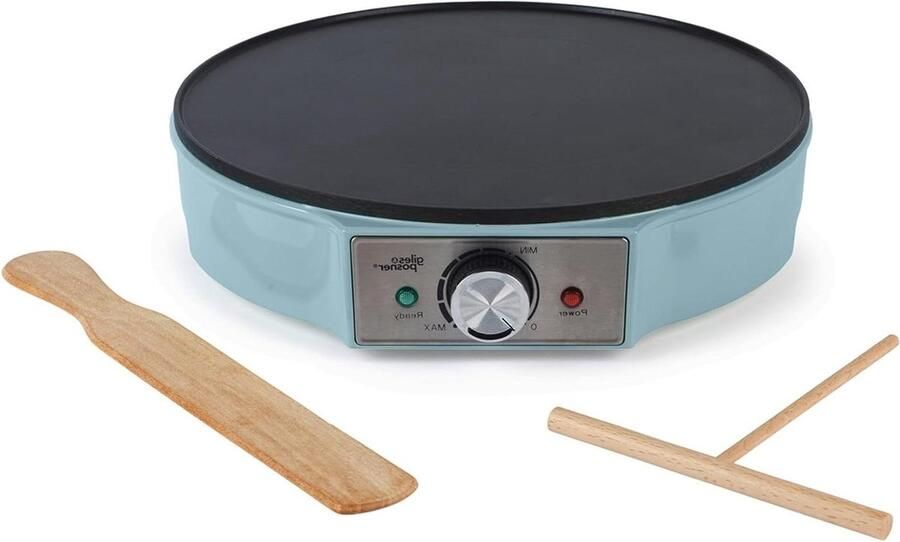 Elektrische Pannenkoekenmaker Crêpe Plaat Ontbijt Maken Antiaanbak Kookplaat 30 cm Blauw