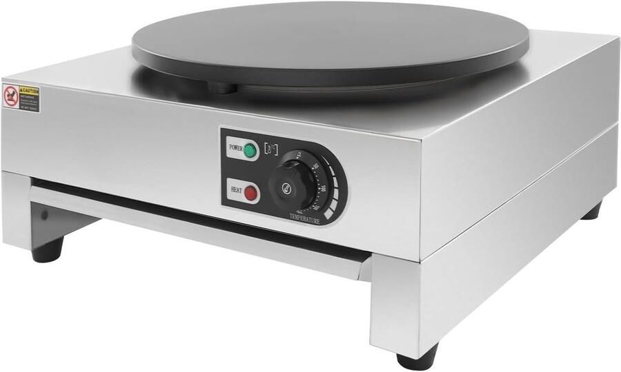 Elektrische Pannenkoekenmaker Crêpe Plaat Snelle Maaltijden Non-stick Coating 40 cm Diameter Zilver Zwart