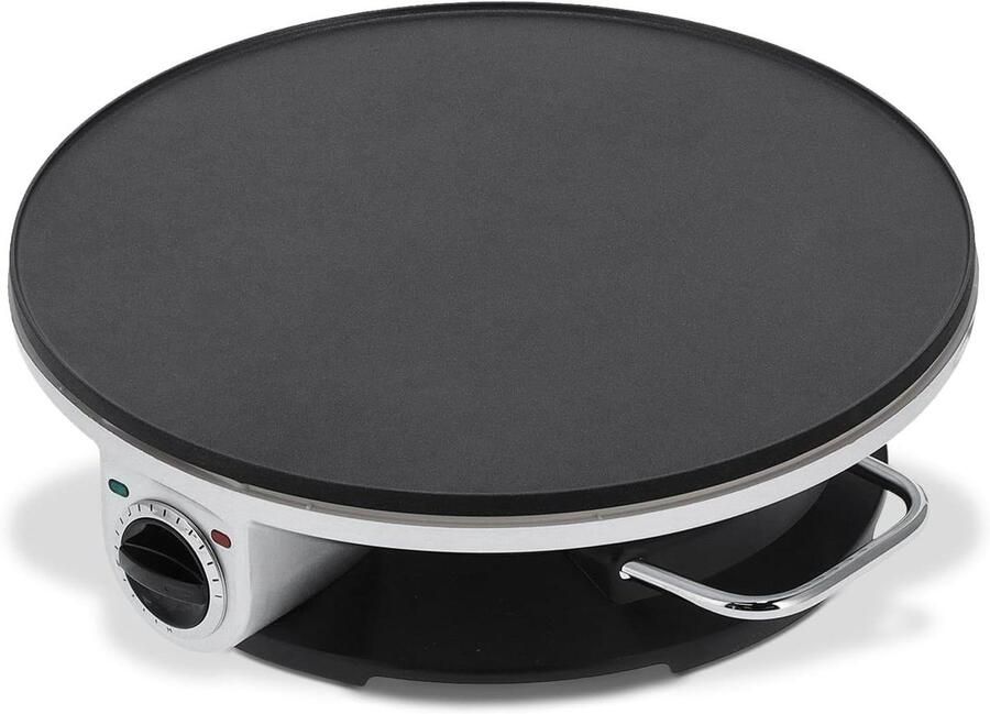 Elektrische Pannenkoekenmaker Crêpe Plaat Snelle Ontbijtjes Maken Verstelbare Temperatuur 32 cm Diameter Zwart en Zilver