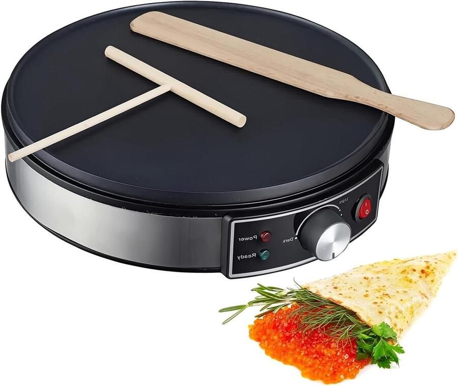 Elektrische Pannenkoekenmaker Crêpemachine Roti Maker Snel Ontbijt Maken Instelbare Temperatuur 30 cm Diameter Zwart
