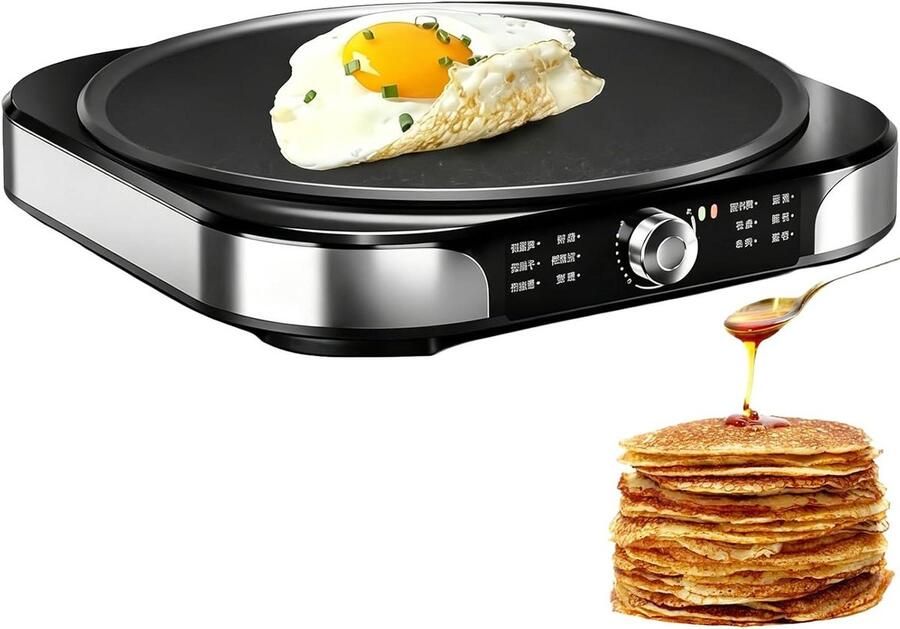 Elektrische Pannenkoekenmaker Crêpemachine Roti Maker Snelle Maaltijden Bereiden Instelbare Temperatuur 40 cm Diameter Zwart Zilver