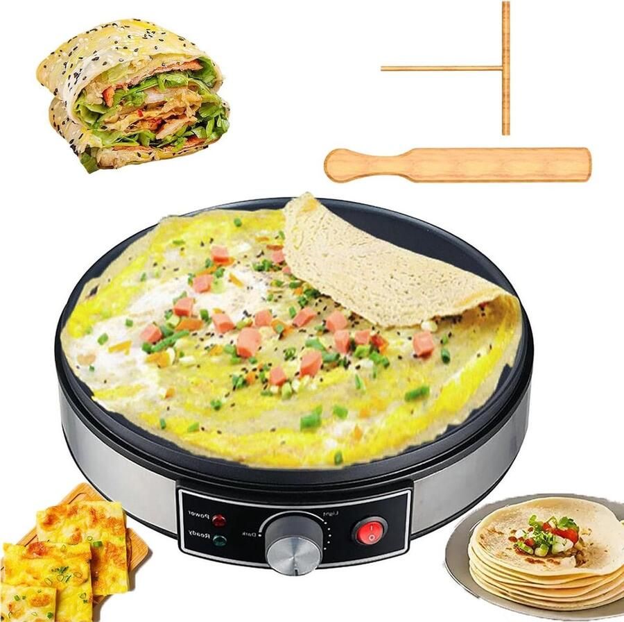 Elektrische Pannenkoekenmaker Crêpepan Snelle Ontbijtjes Maken Instelbare Temperatuur 28 cm Bakplaat Zwart