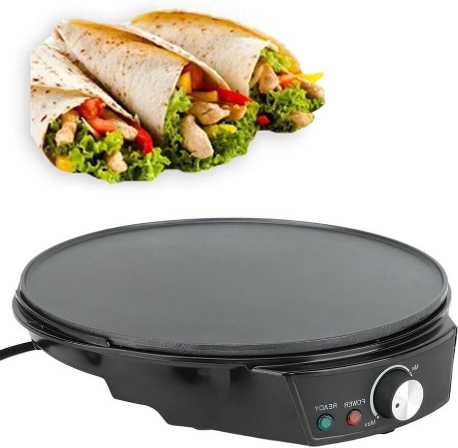 Elektrische Pannenkoekenmaker Crêpeplaat Bakplaat Lekkere Pannenkoeken Maken Instelbare Temperatuur 30 cm Diameter Zwart