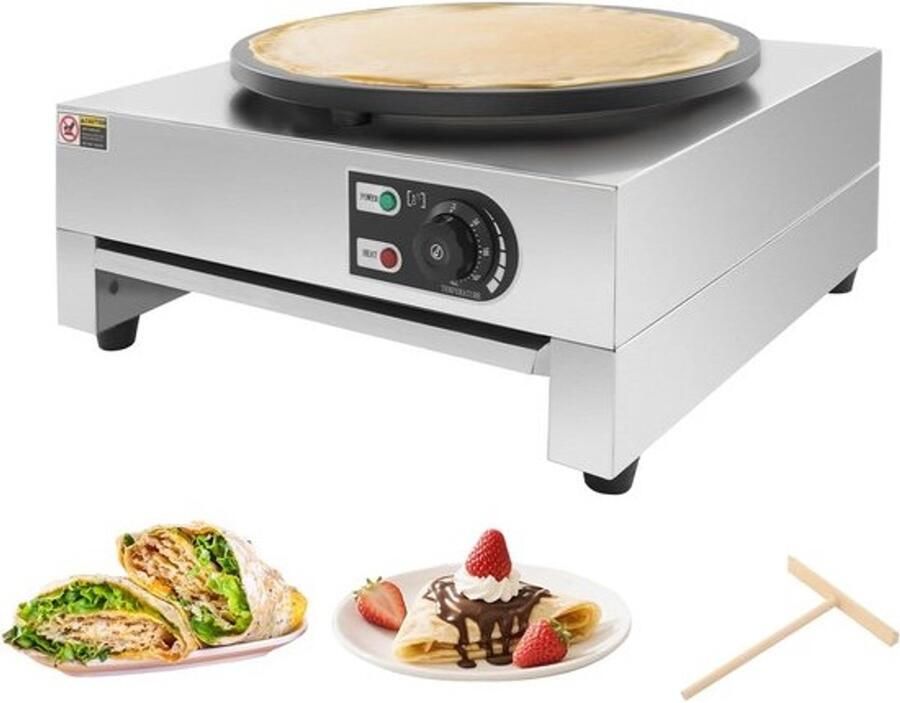 Elektrische Pannenkoekenmaker Crêpeplaat Bakplaat Snelle Keukenbereiding Instelbare Temperatuur Ø 40 cm Plaat Zilver Zwart