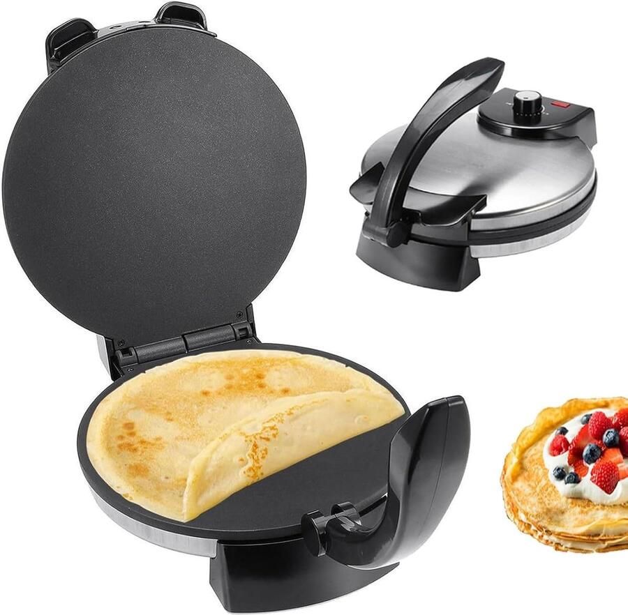 Elektrische Pannenkoekenmaker Flatbread Maker Snelle Maaltijden Maken Dubbelzijdige Verwarming 25 cm Zwart