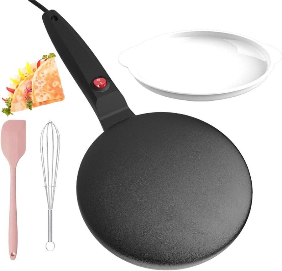 Elektrische Pannenkoekenmaker Handheld Bakplaat Thuis Bakken Automatische Temperatuur 20cm Diameter Zwart