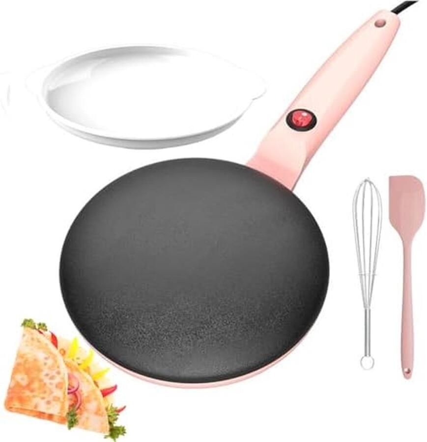 Elektrische Pannenkoekenmaker Handheld Maker Ontbijt Maken Automatische Thermostaat 20 cm Roze