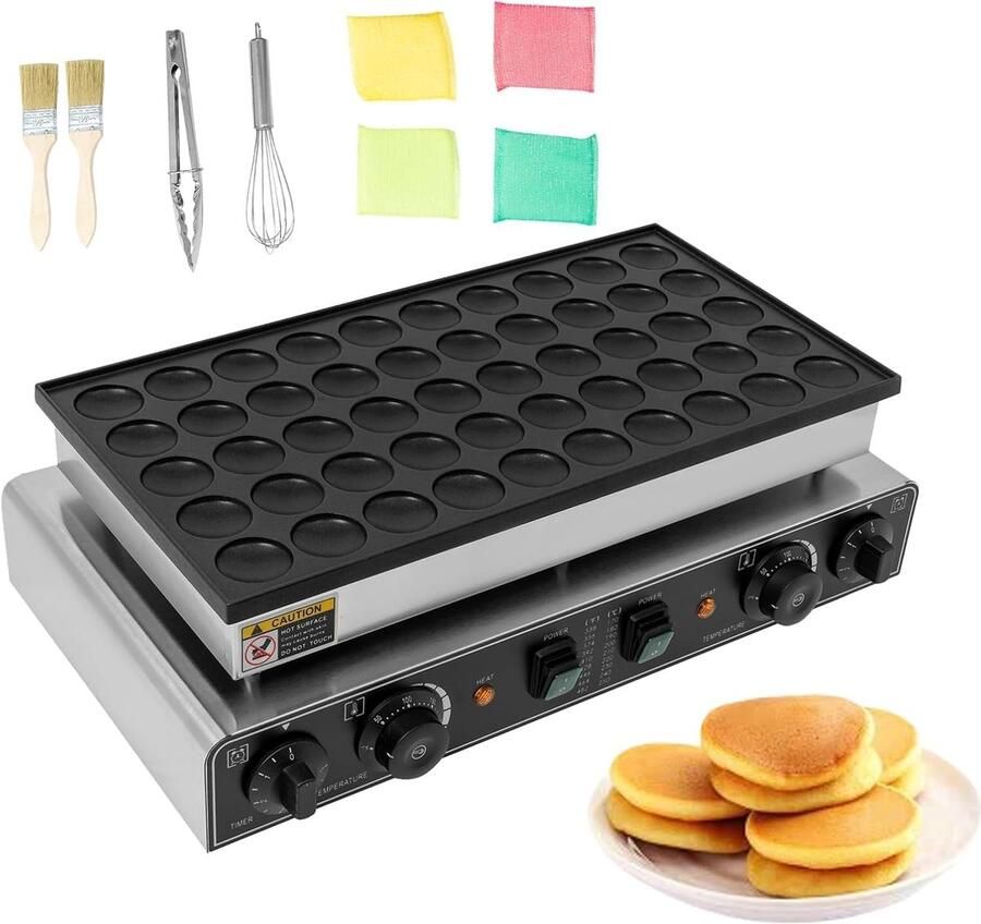 Elektrische Pannenkoekenmaker Mini Pannenkoekenijzer Wafelijzer Snel Pannenkoeken Bakken 50 Gaten Antiaanbaklaag 49.5 x 26.5 cm Zwart
