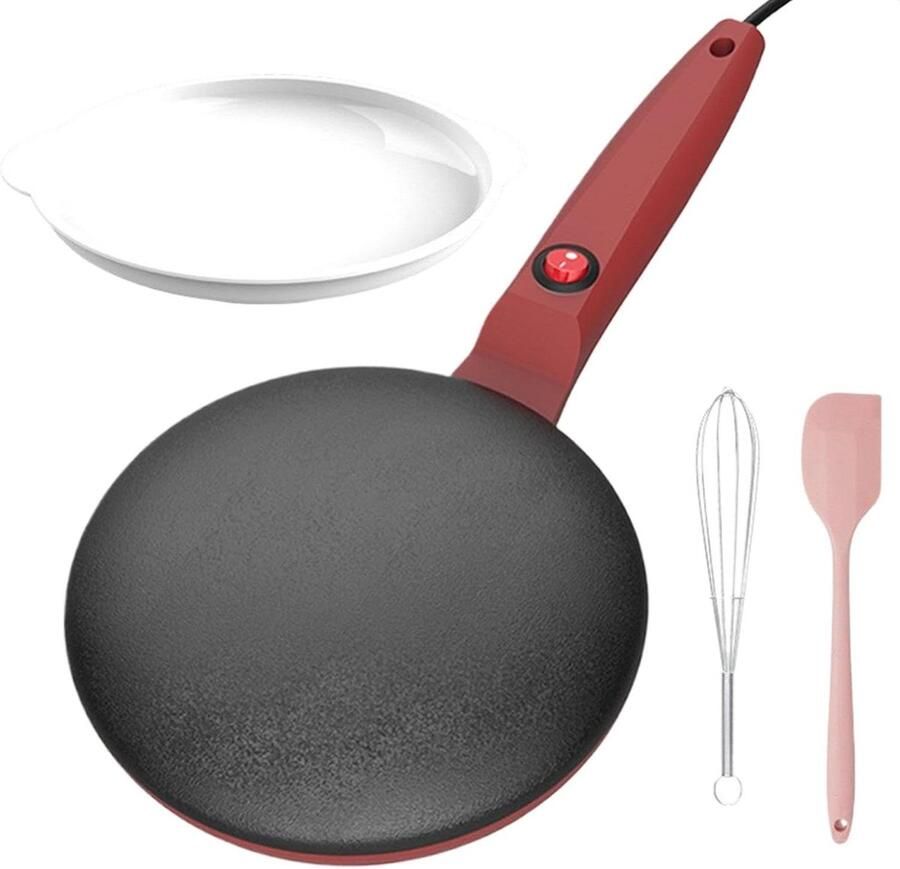 Elektrische Pannenkoekenmaker Ontbijtpan Snelle Maaltijden Automatische Temperatuurregeling 20 cm Diameter Rood