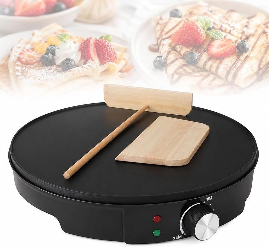 Elektrische Pannenkoekenmaker Pannenkoekenmachine Crêpe Maker Ontbijt Bereiden Instelbare Temperatuur 30 cm Zwart