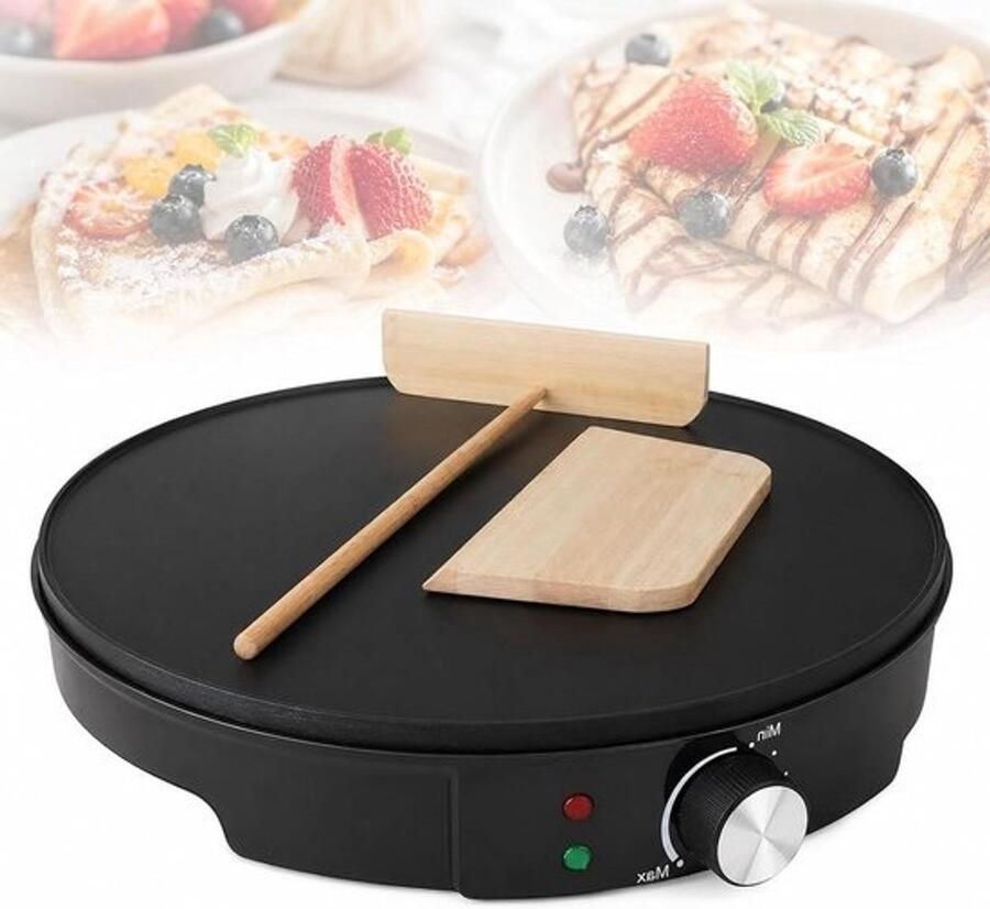 Elektrische Pannenkoekenmaker Pannenkoekenmachine Crêpe Ontbijt Maken Antiaanbaklaag Instelbaar 30 cm Zwart