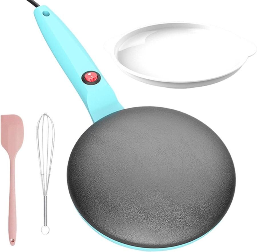 Elektrische Pannenkoekenmaker Pannenkoekenpan Apparaat Snel Pannenkoeken Bakken Automatische Temperatuurregeling 20 cm Diameter Blauw