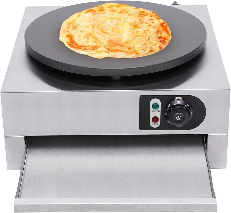 Elektrische Pannenkoekenmaker Pannenkoekenplaat Crêpe Snel Pannenkoeken Bakken Geïntegreerde Ladeverwarmer 40cm Plaat Diameter Zilverkleurig