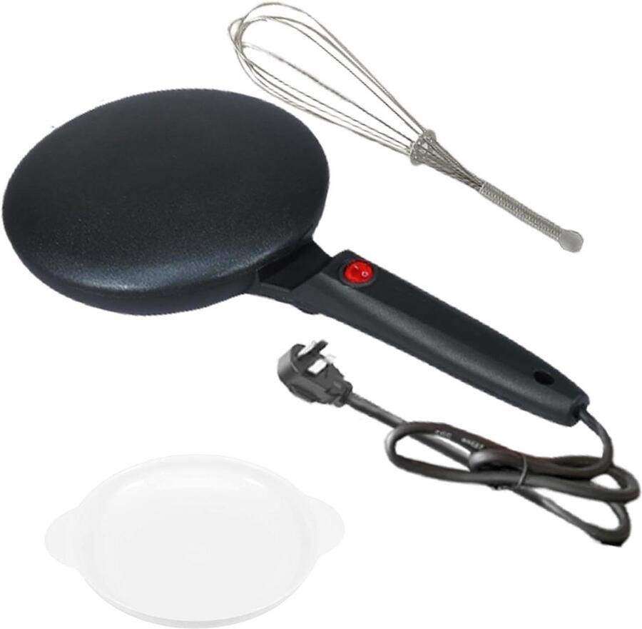 Elektrische pannenkoekenmaker Pannenkoekenplaat Snelle ontbijtjes maken Antiaanbaklaag 20 cm diameter Zwart