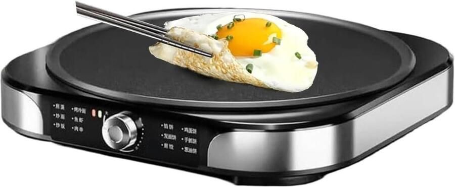 Elektrische Pannenkoekenmaker Platte Bakplaat Veelzijdig Koken Snelle Opwarming 40 cm Diameter Zilverkleurig