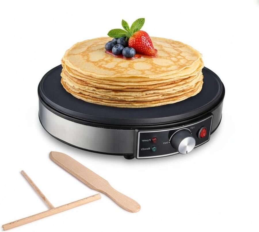 Elektrische pannenkoekenmaker Platte grill Ontbijt maken Instelbare temperatuur 30.5 cm Zilver en zwart