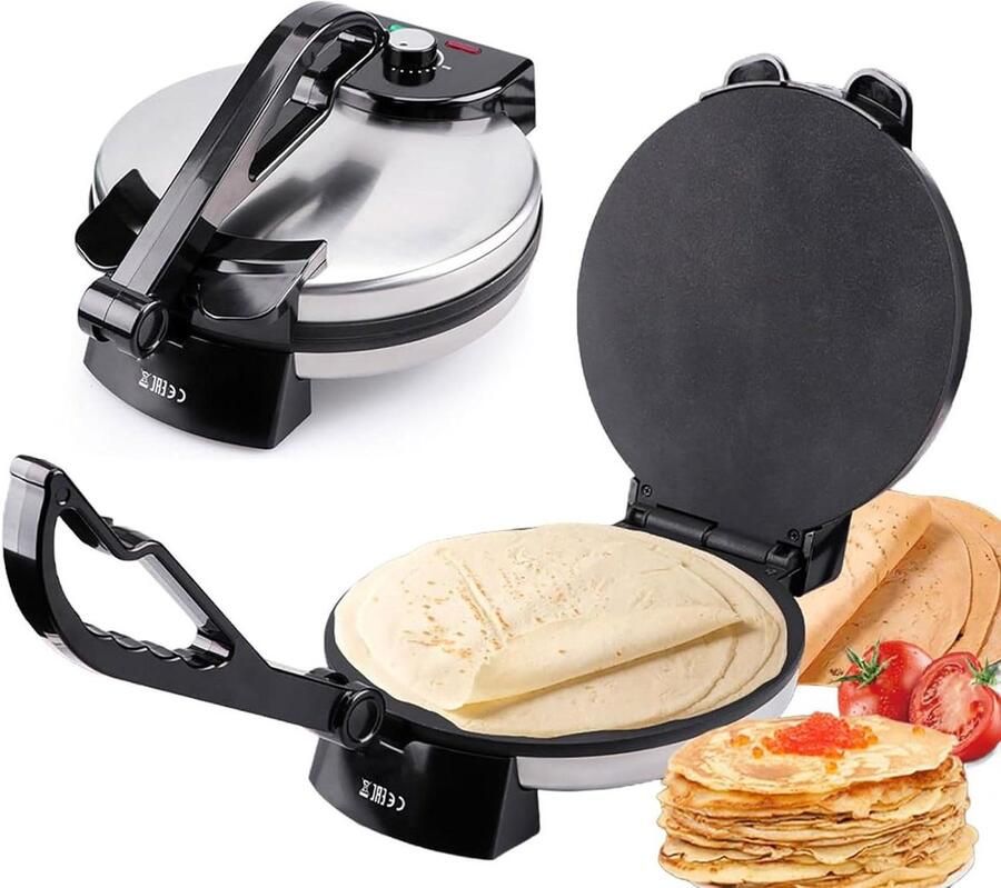 Elektrische Pannenkoekenmaker Roti Maker Tortilla Snel Ontbijten Dubbelzijdig Verwarmen 10 Inch Zwart