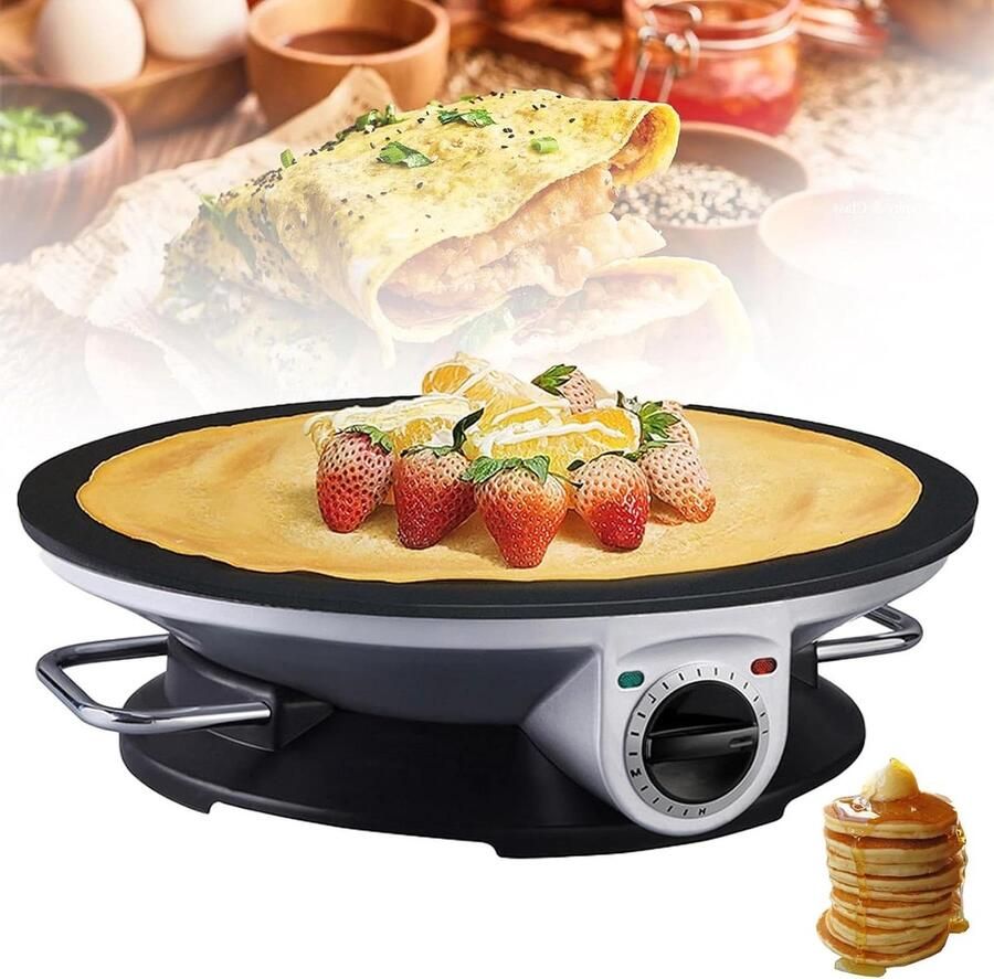 Elektrische Pannenkoekenmaker Tortilla Maker Ontbijt Bereiden 3 Instelbare Temperaturen 32 Cm Diameter Zwart Zilver