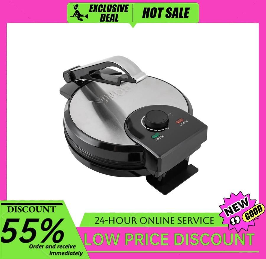 Elektrische Pannenkoekenmaker Zwart 1200 W Non-stick RVS Voor Naan En Tortilla