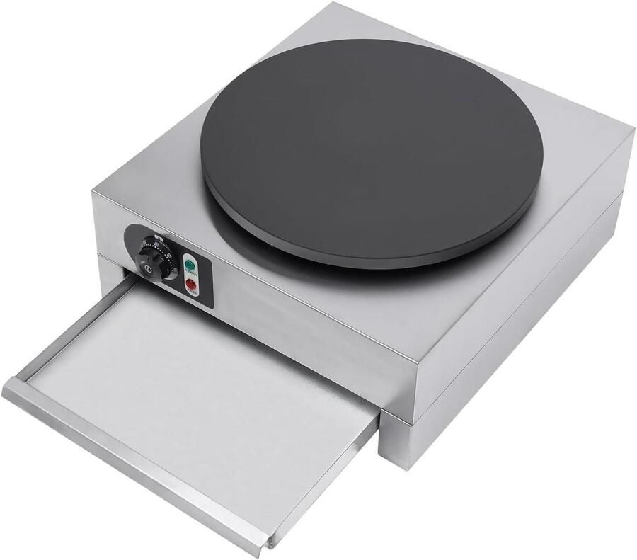 Elektrische Pannenkoekenpan Crêpe Machine Ontbijt Maken Extra Groot Verwarmingspaneel 40 cm Diameter Zilver