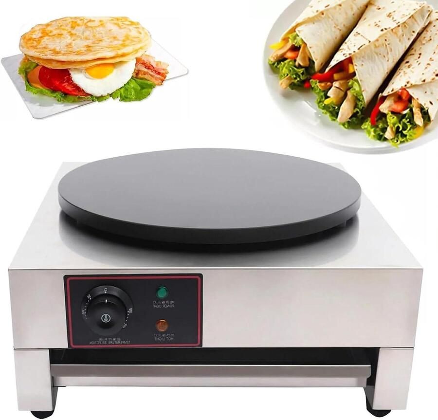 Elektrische Pannenkoekenpan Crêpe Maker Ontbijt Maken Antiaanbaklaag 40 cm Diameter Zilver