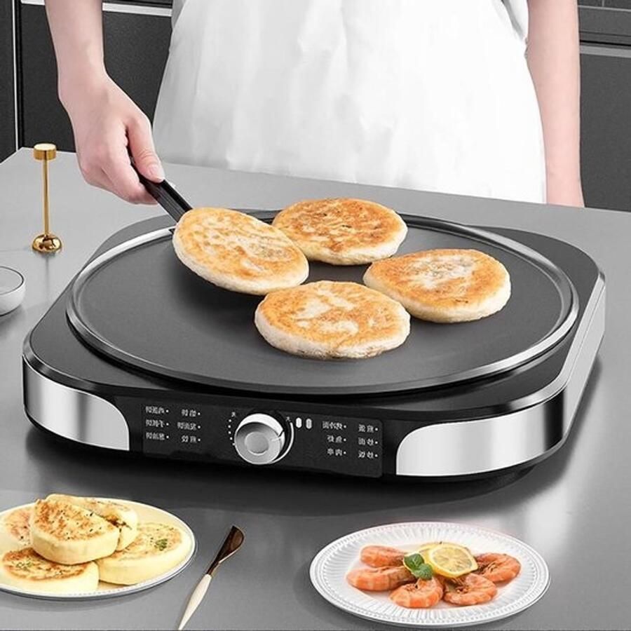 Elektrische Pannenkoekenpan Crêpe Maker Roti Maker Snelle Maaltijden Bereiden Antiaanbaklaag 40 cm Zilver