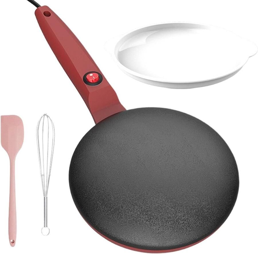 Elektrische Pannenkoekenpan Crêpe Maker Snel Ontbijt Maken Automatische Temperatuurregeling 19 cm Diameter Rood