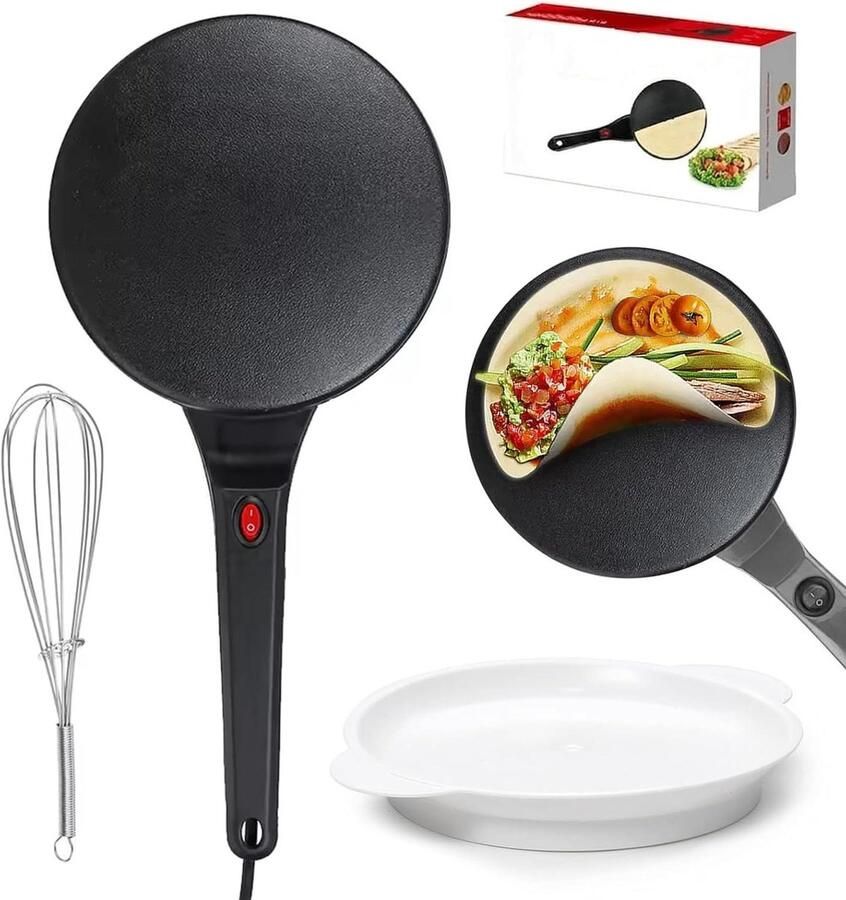 Elektrische Pannenkoekenpan Crepe Maker Snelle Ontbijtjes Maken Automatische Temperatuurregeling 20.5 cm Diameter Zwart
