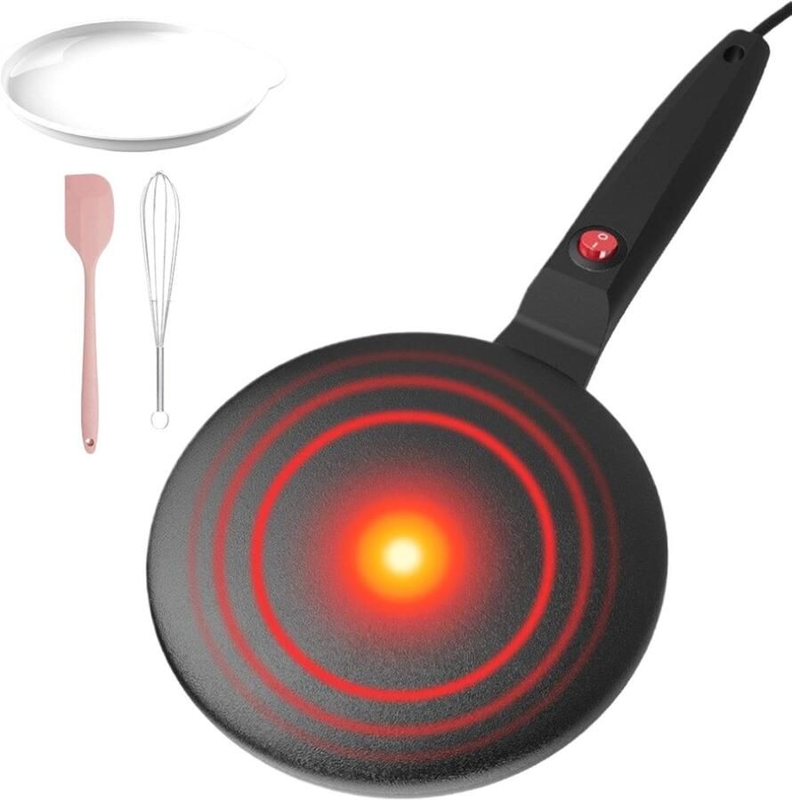 Elektrische Pannenkoekenpan Crêpemaker Apparaat Snel Ontbijt Maken Automatische Temperatuurregeling 20 cm Diameter Zwart
