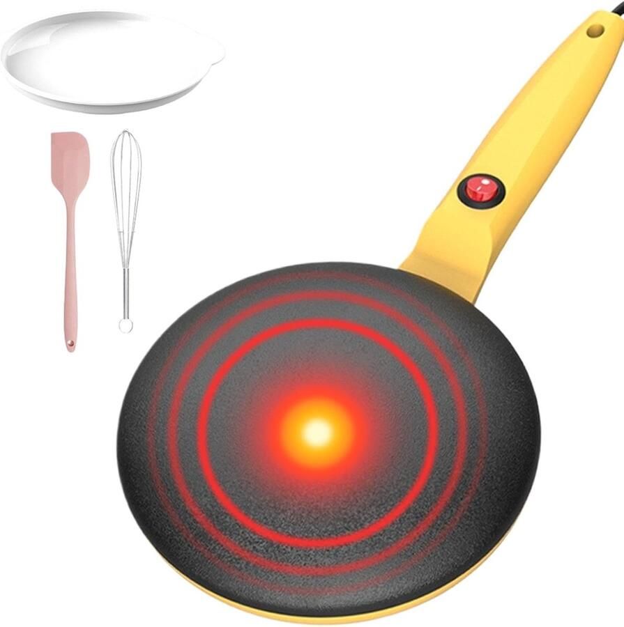 Elektrische Pannenkoekenpan Crêpemaker Lekkere Pannenkoeken Maken Automatische Temperatuurregeling 20 cm Diameter Geel