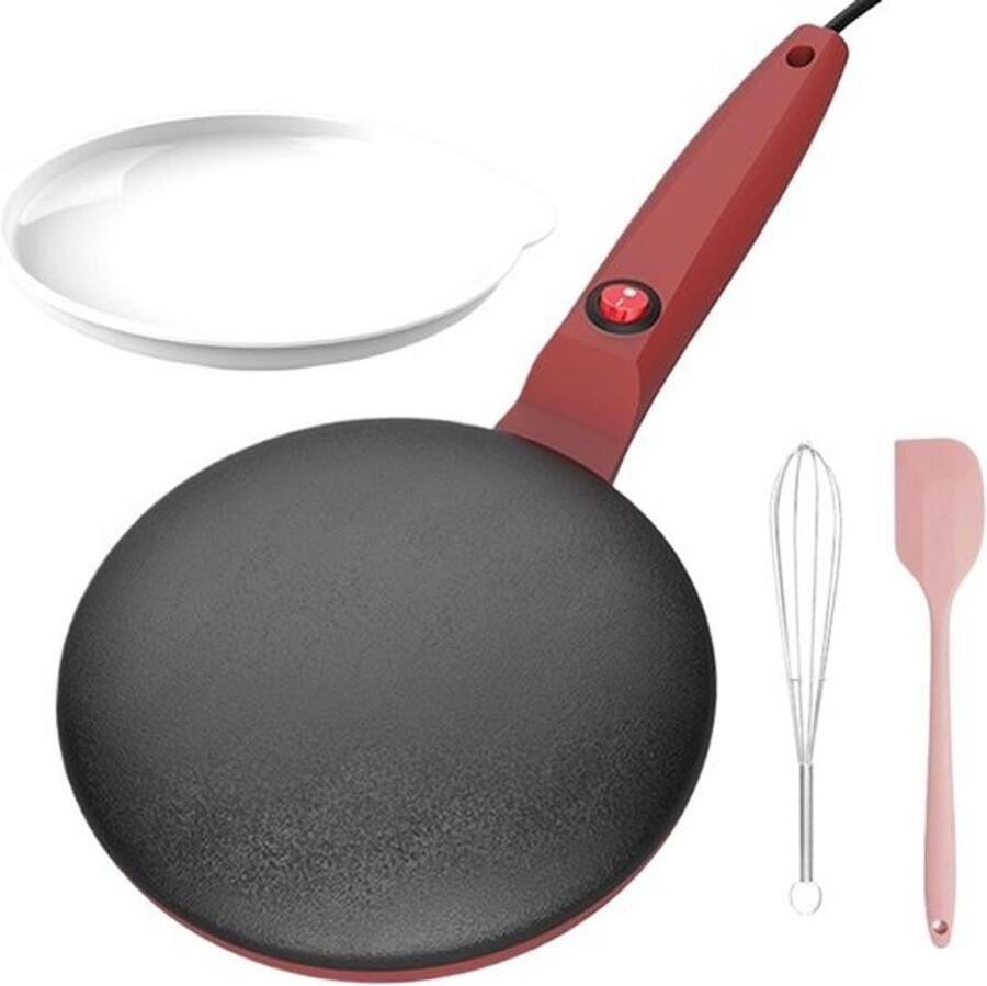 Elektrische Pannenkoekenpan Crêpemaker Machine Snel Ontbijt Maken Automatische Temperatuur 20 cm Diameter Rood