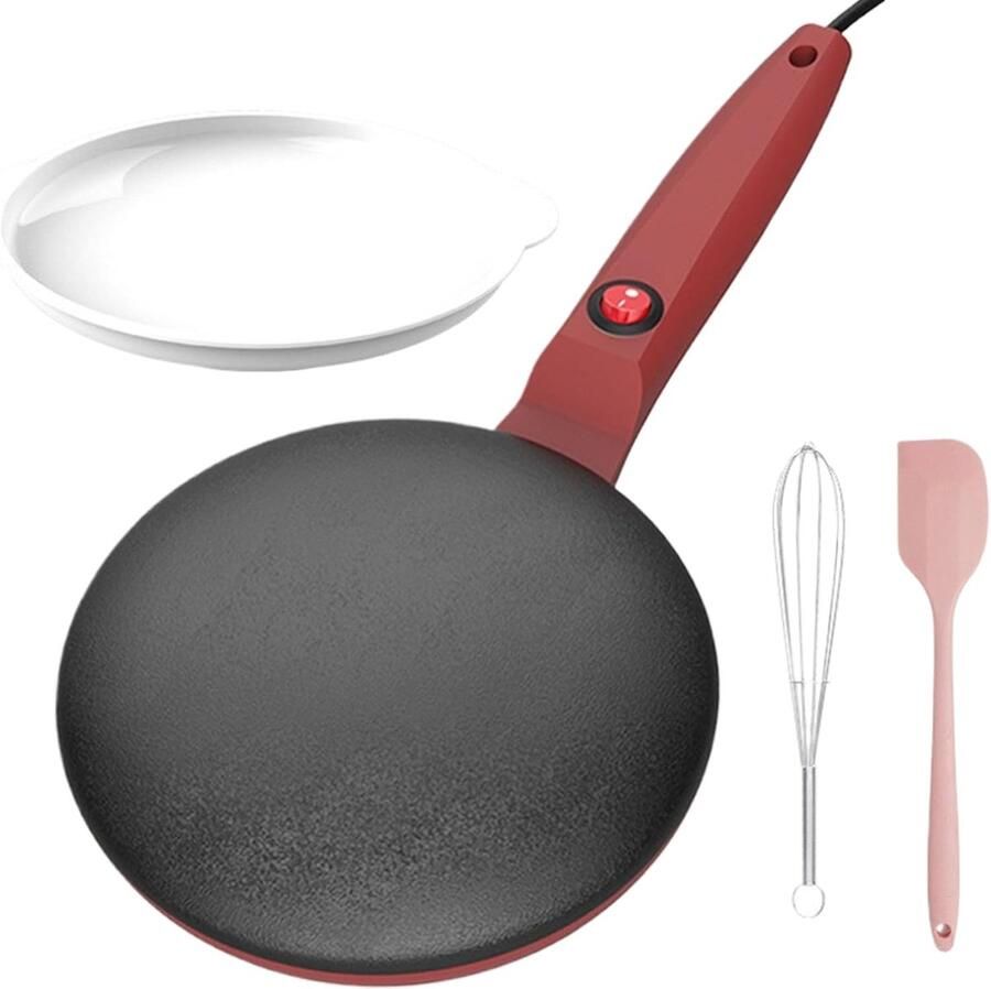Elektrische Pannenkoekenpan Crêpemaker Machine Snel Ontbijt Maken Automatische Temperatuur 20 cm Diameter Rood