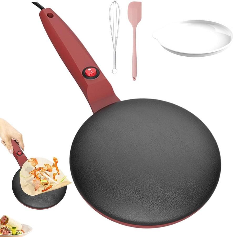 Elektrische pannenkoekenpan Crêpemaker machine Snel ontbijt maken Automatische temperatuurregeling 78 inch Rood