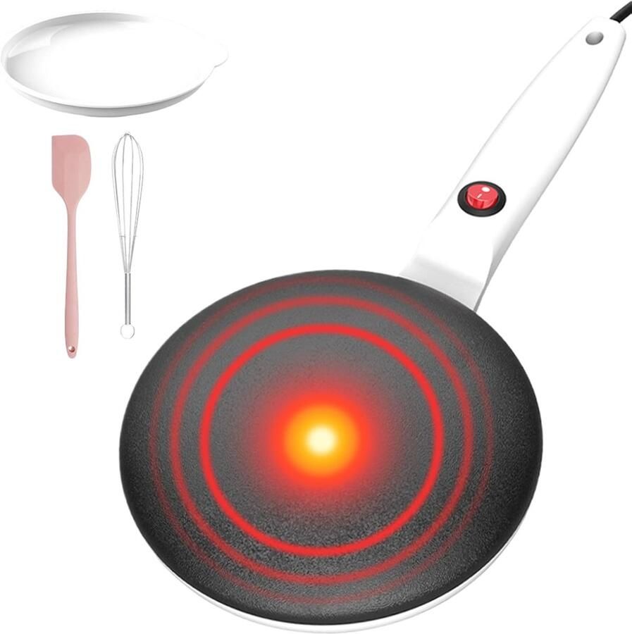 Elektrische Pannenkoekenpan Crêpemaker Snel Ontbijt Maken Automatische Temperatuurregeling 7.8 Inch Diameter Wit