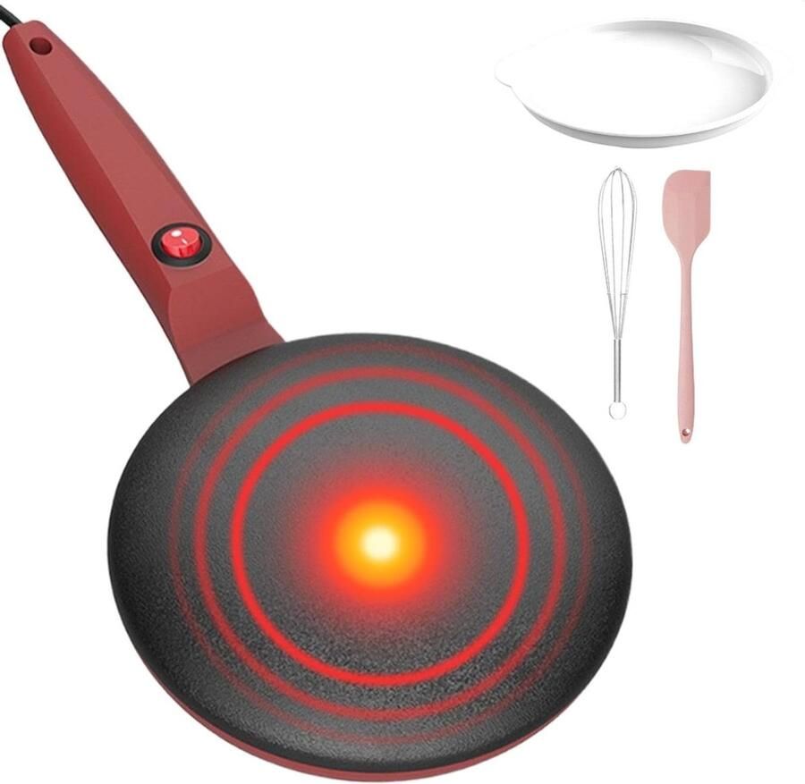 Elektrische pannenkoekenpan Crêpemaker Snel ontbijten Automatische temperatuurregeling 20 cm Rood