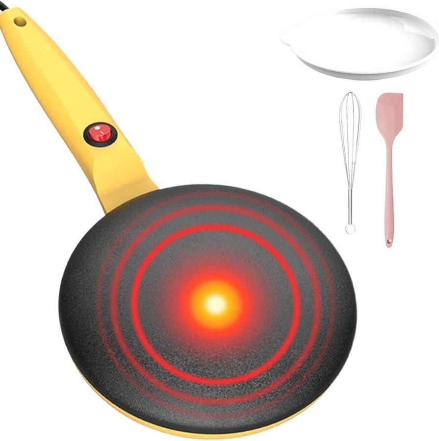 Elektrische Pannenkoekenpan Crêpemaker Snelle Maaltijden Automatische Temperatuurregeling 20 cm Diameter Geel