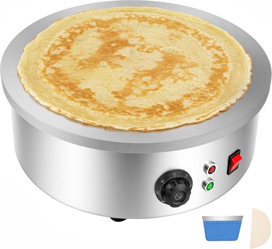 Elektrische Pannenkoekenpan Crêpeplaat Bakplaat Pannenkoeken Bakken Grote Gietijzeren Plaat 45 cm Zilver