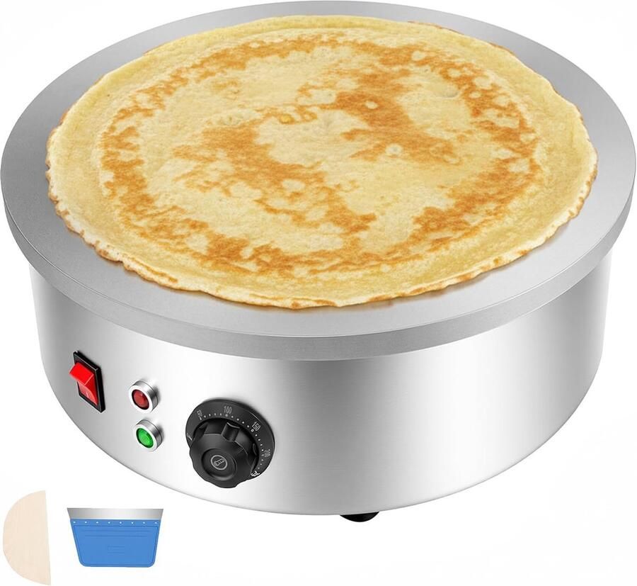 Elektrische Pannenkoekenpan Crêpeplaat Bakplaat Pannenkoeken Bakken Grote Gietijzeren Plaat 45 cm Zilver