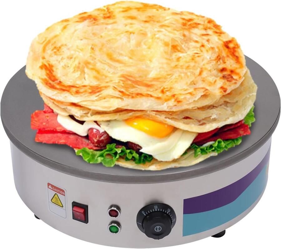 Elektrische Pannenkoekenpan Crêpesmaker Grote Pannenkoeken Instelbare Temperatuur 45 cm Diameter Zilver