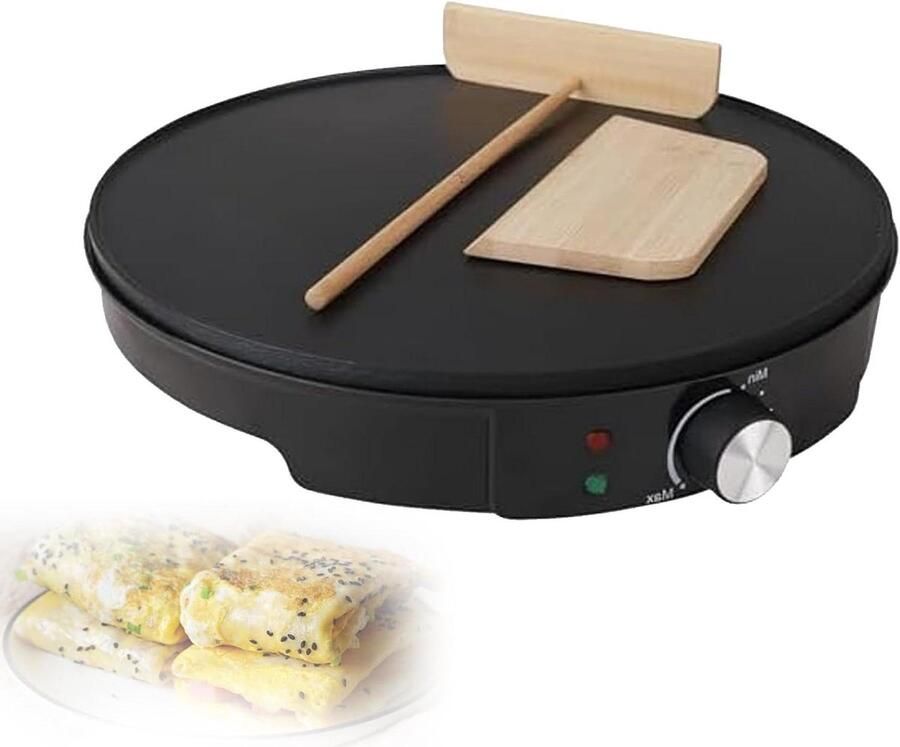 Elektrische pannenkoekenpan Koekenpan Crêpes Snel Ontbijten Snelle Opwarming 30 cm Zwart