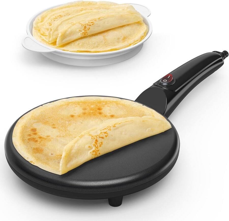 Elektrische pannenkoekenpan met antiaanbaklaag en cool-touch handvat – 800 W ideaal voor thuisgebruik