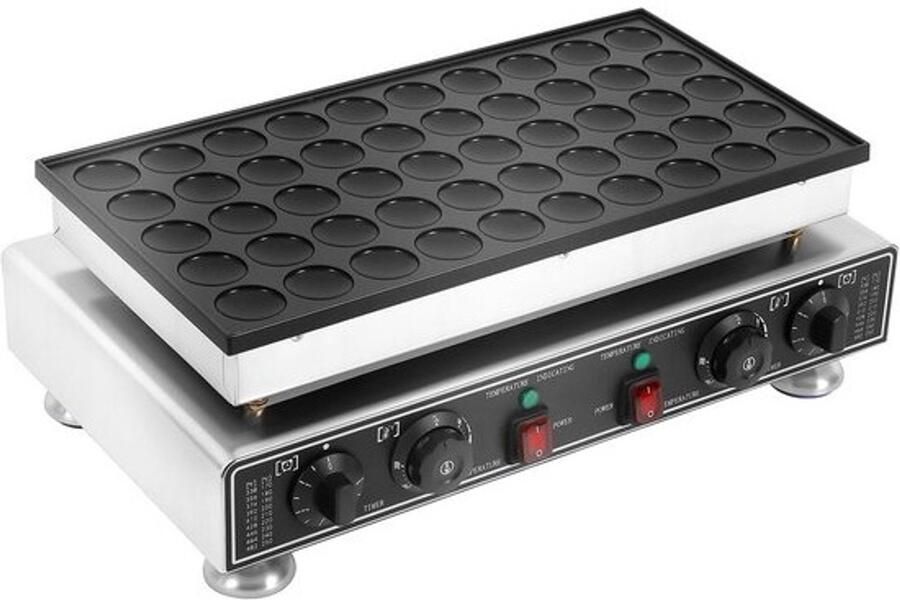 Elektrische pannenkoekenpan Mini poffertjesmaker Snacks bereiden Ontwerp met 50 gaten 1800 Watt Zilver zwart