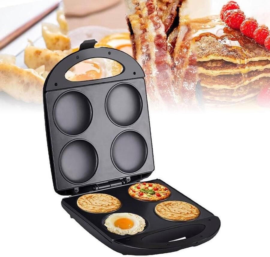 Elektrische Pannenkoekenpan Mini Tortilla Maker Ontbijt Maken Dubbelzijdig Antiaanbak 4 Pannenkoeken Zwart