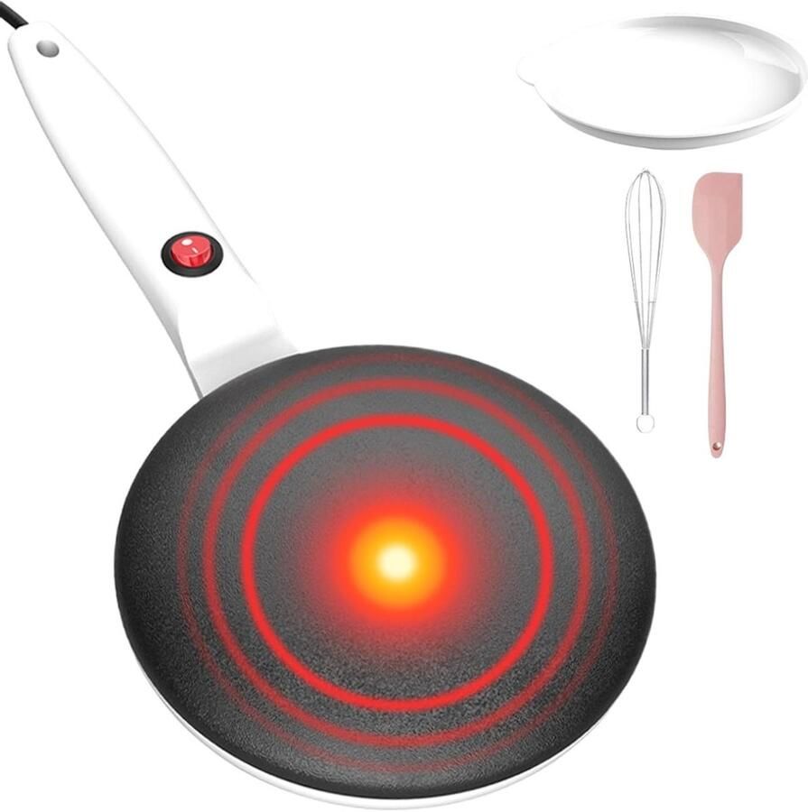 Elektrische Pannenkoekenpan Pannenkoekenmachine Crêpemaker Snel Ontbijt Maken Automatische Temperatuurregeling 20 cm Diameter Wit
