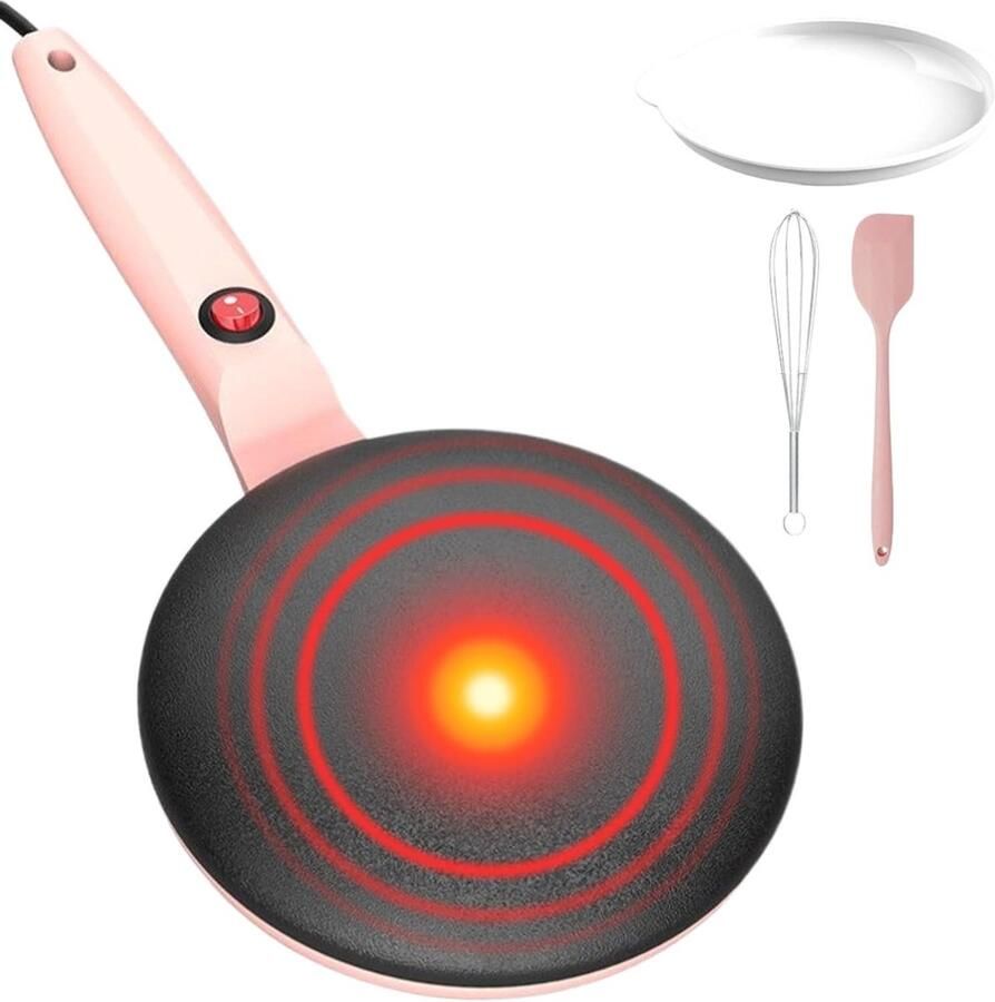 Elektrische pannenkoekenpan Pannenkoekenmachine Snelle maaltijden Automatische temperatuurregeling 20 cm Roze