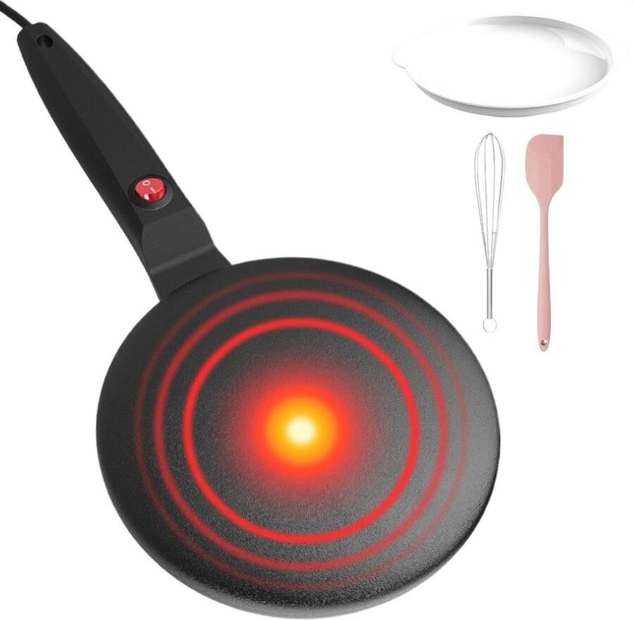 Elektrische Pannenkoekenpan Pannenkoekenmaker Crepes Snel Ontbijt Maken Automatische Temperatuurregeling 20 cm Diameter Zwart