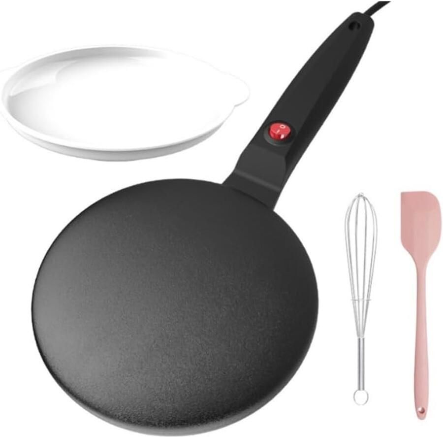 Elektrische Pannenkoekenpan Ronde Bakplaat Snelle Ontbijtjes Antiaanbaklaag 600W Vermogen Zwart