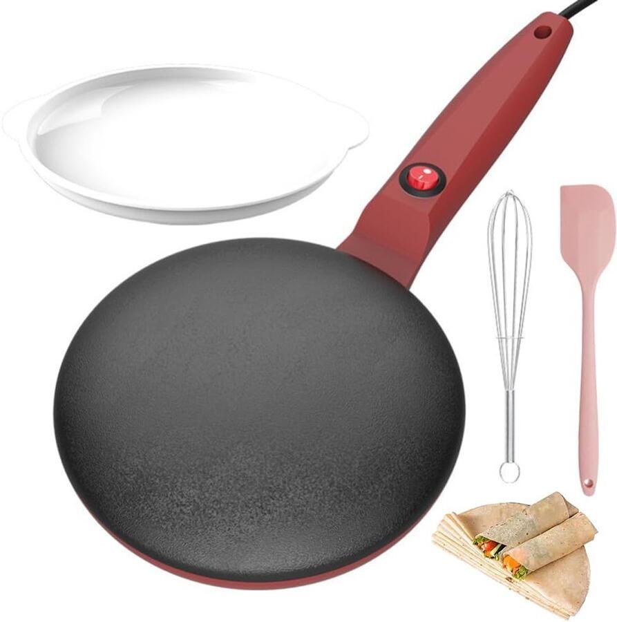 Elektrische Pannenmaker Crêpe Maker Snelle Ontbijtjes Constante Temperatuur 8-inch Rood
